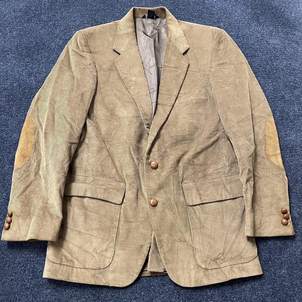 WGT By Farah‎ Blazer Mens 42 Beige Corduroy Elbow Patch Sport Coat Jacket Casual
